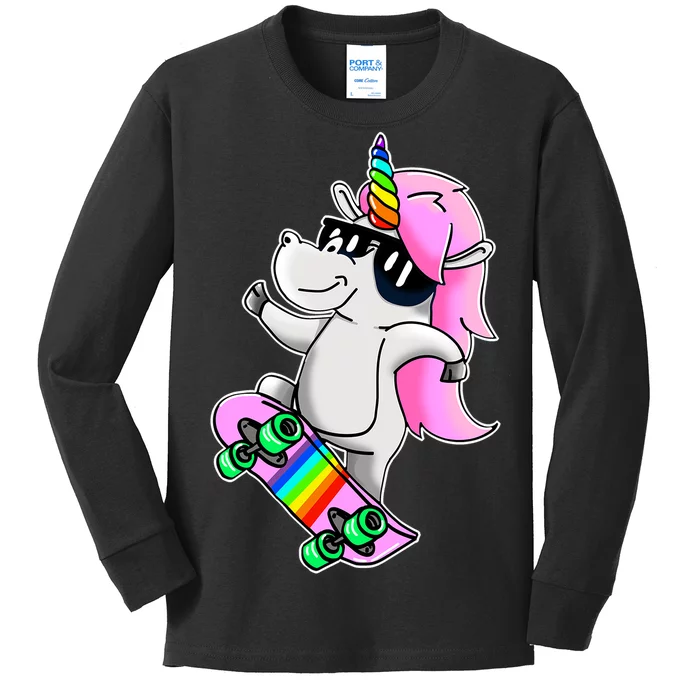 Cool Unicorn Skating Kids Long Sleeve Shirt