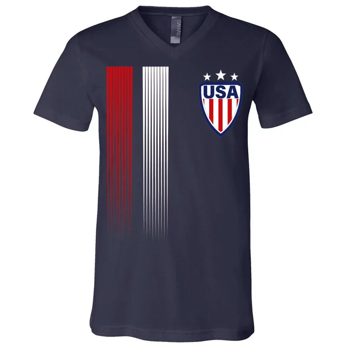 Cool USA Soccer Jersey Stripes V-Neck T-Shirt
