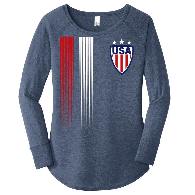 Cool USA Soccer Jersey Stripes Women’s Perfect Tri Tunic Long Sleeve Shirt