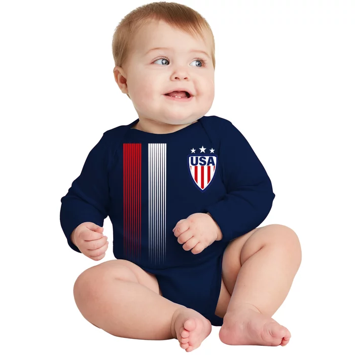 Cool USA Soccer Jersey Stripes Baby Long Sleeve Bodysuit