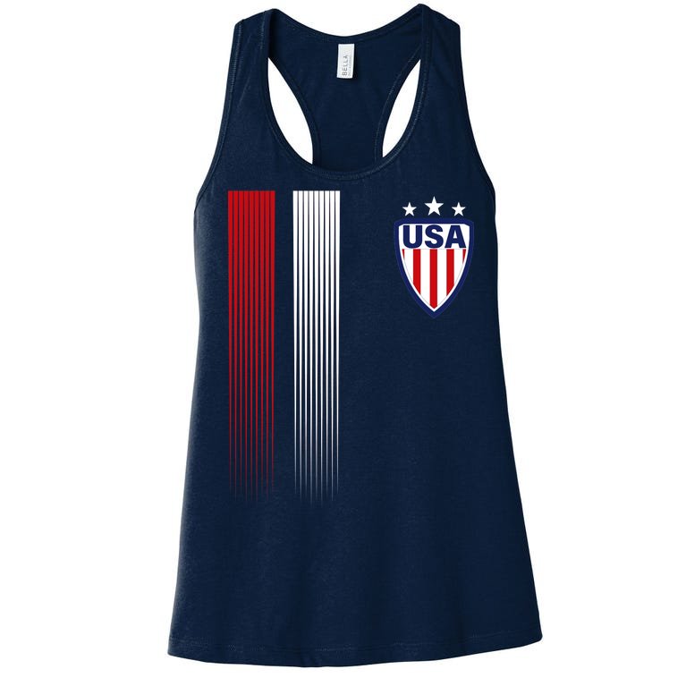 Cool USA Soccer Jersey Stripes Women's Racerback Tank