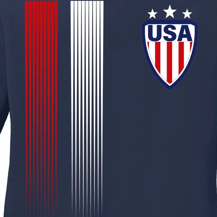 Cool USA Soccer Jersey Stripes Ladies Missy Fit Long Sleeve Shirt