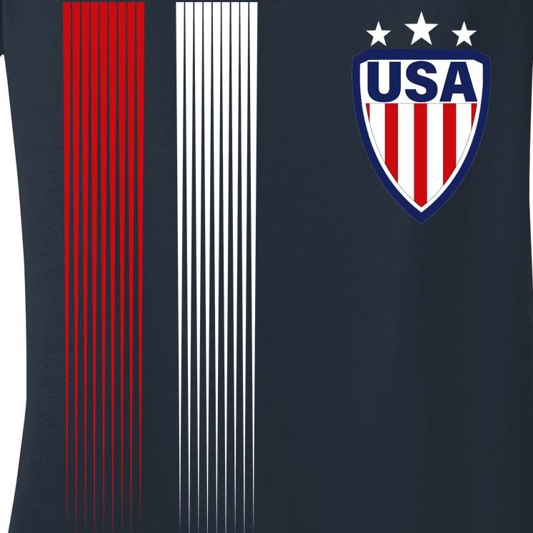 Cool USA Soccer Jersey Stripes Women's V-Neck T-Shirt
