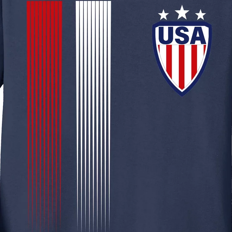 Cool USA Soccer Jersey Stripes Kids Long Sleeve Shirt