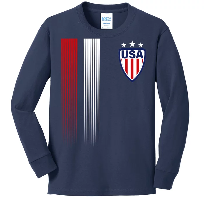 Cool USA Soccer Jersey Stripes Kids Long Sleeve Shirt