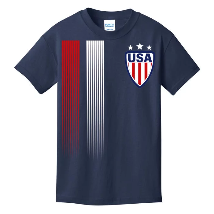 Cool USA Soccer Jersey Stripes Kids T-Shirt