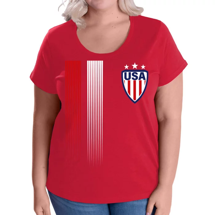 Cool USA Soccer Jersey Stripes Women's Plus Size T-Shirt
