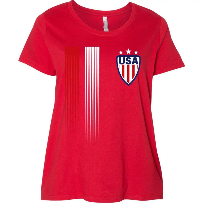 Cool USA Soccer Jersey Stripes Women's Plus Size T-Shirt