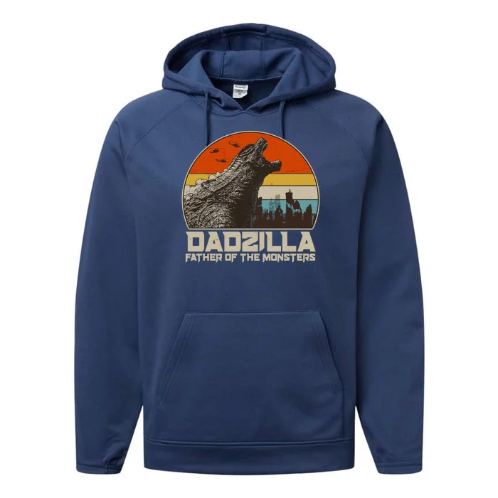 Cool Vintage Dadzilla Father Of Monsters Performance Fleece Hoodie