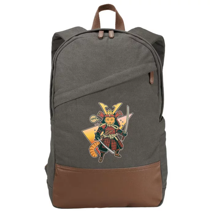 Cool Vintage Japanese Neko Cat Samurai Warrior Cotton Canvas Backpack