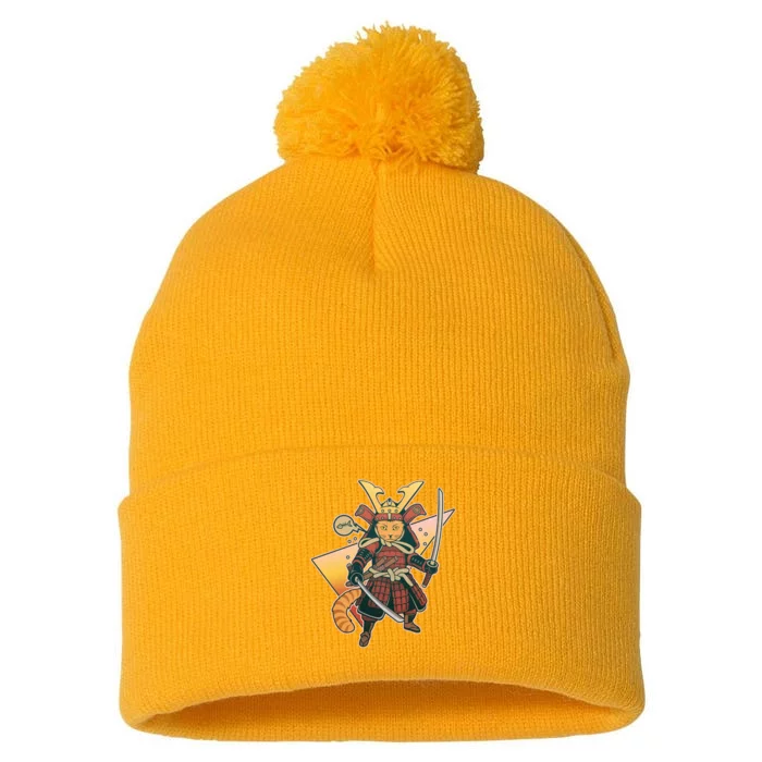 Cool Vintage Japanese Neko Cat Samurai Warrior Pom Pom 12in Knit Beanie