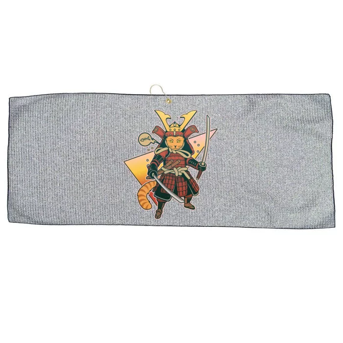 Cool Vintage Japanese Neko Cat Samurai Warrior Large Microfiber Waffle Golf Towel