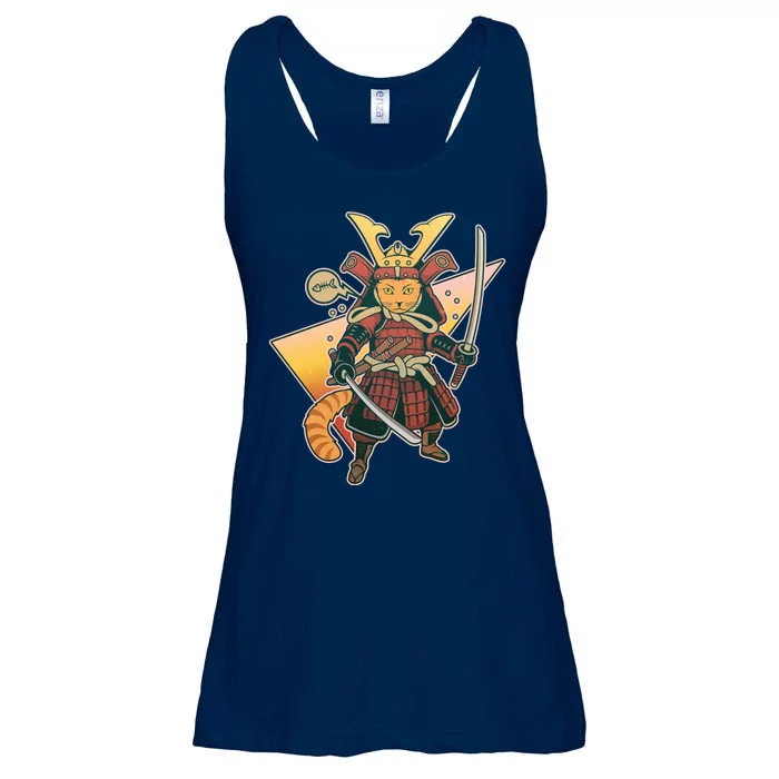 Cool Vintage Japanese Neko Cat Samurai Warrior Ladies Essential Flowy Tank