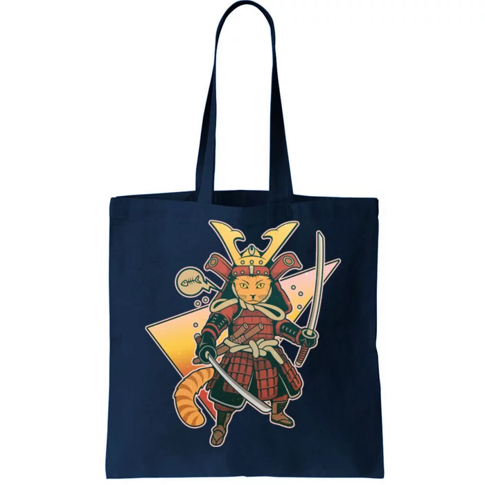 Cool Vintage Japanese Neko Cat Samurai Warrior Tote Bag