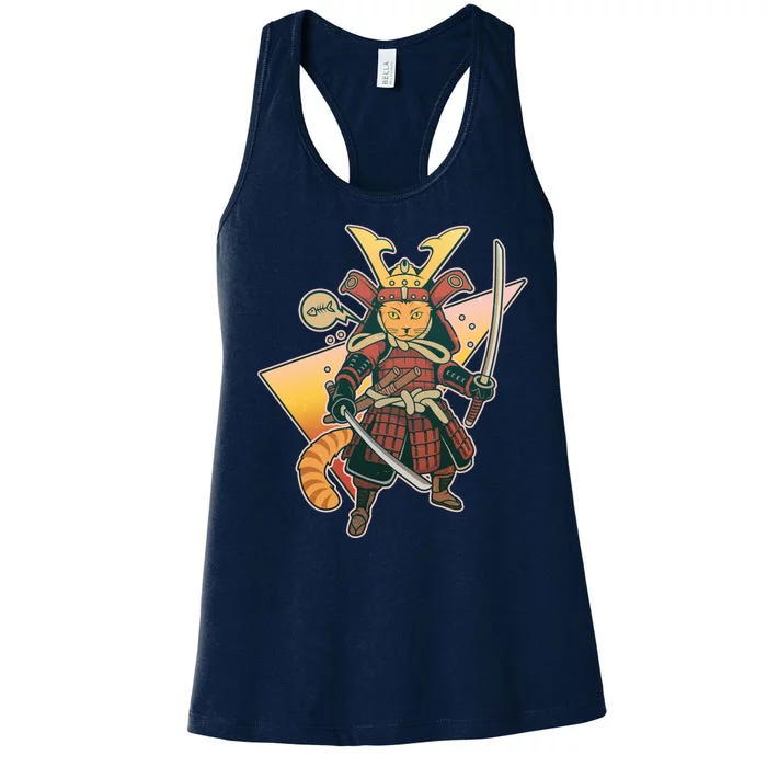 Cool Vintage Japanese Neko Cat Samurai Warrior Women's Racerback Tank