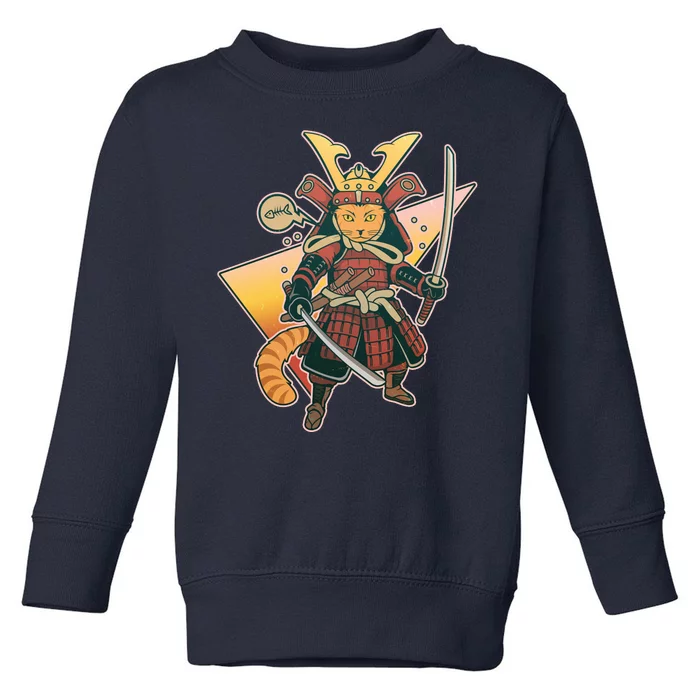 Cool Vintage Japanese Neko Cat Samurai Warrior Toddler Sweatshirt