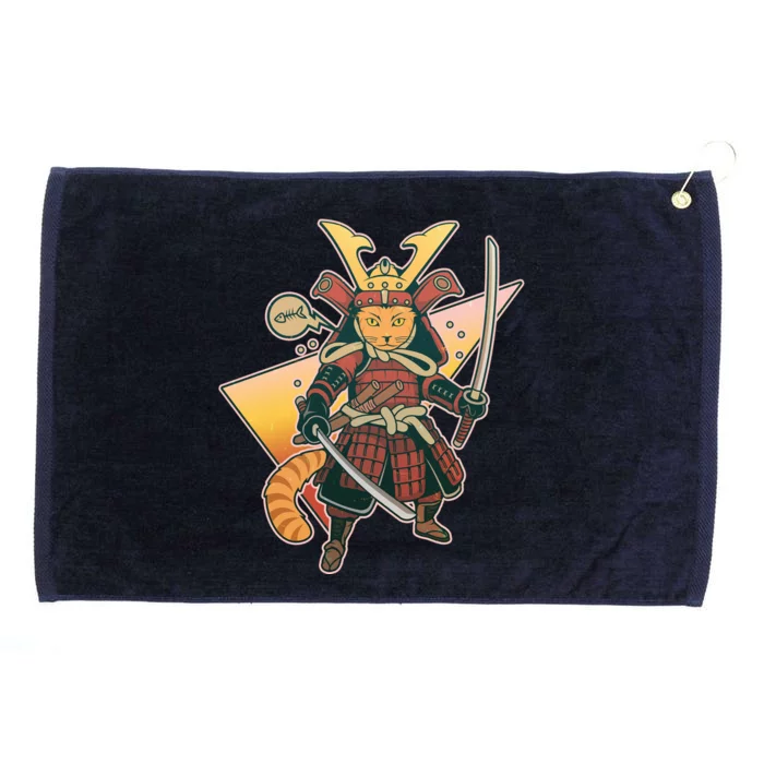 Cool Vintage Japanese Neko Cat Samurai Warrior Grommeted Golf Towel