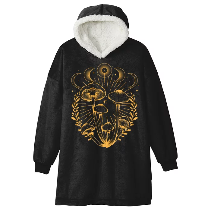 Cool Vintage Mushrooms And Moon Phases Hooded Wearable Blanket