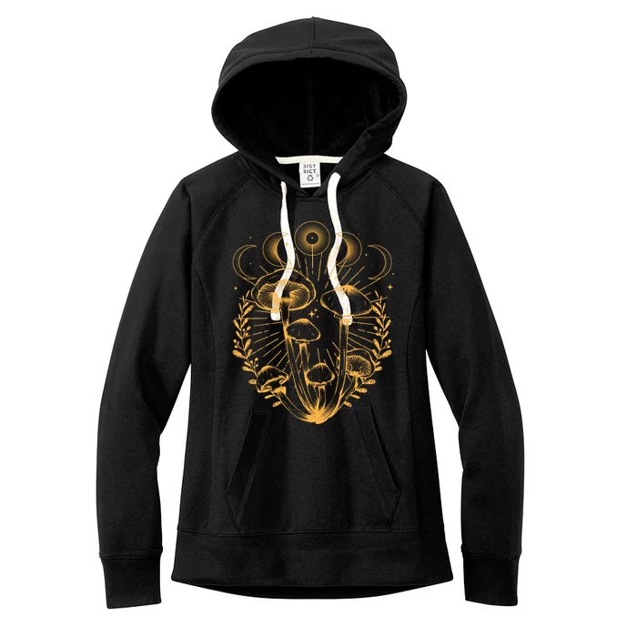 Cool Vintage Mushrooms And Moon Phases Women's Fleece Hoodie