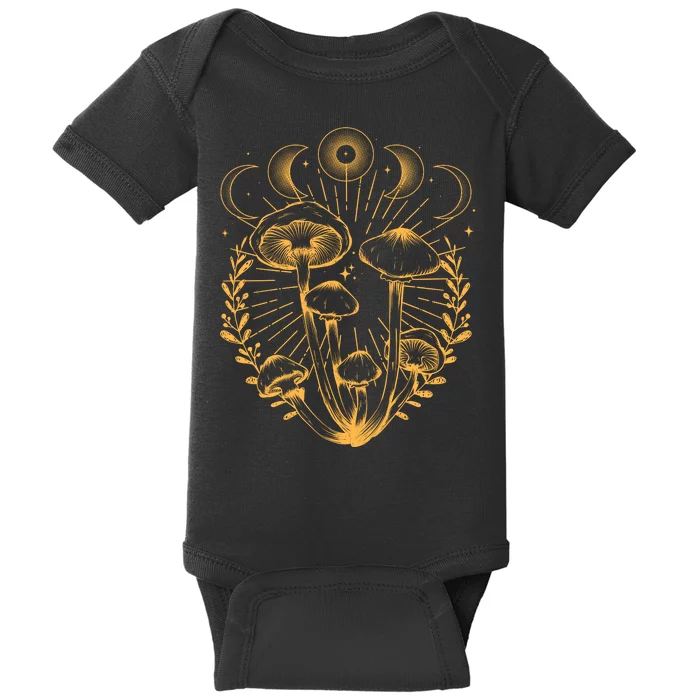 Cool Vintage Mushrooms And Moon Phases Baby Bodysuit