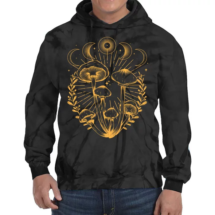 Cool Vintage Mushrooms And Moon Phases Tie Dye Hoodie