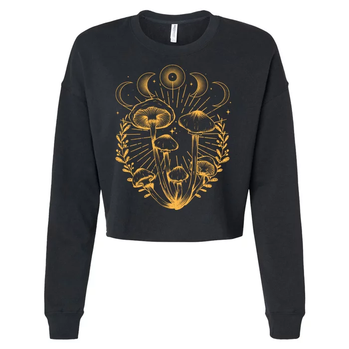 Cool Vintage Mushrooms And Moon Phases Cropped Pullover Crew