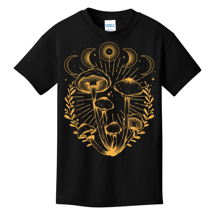 Cool Vintage Mushrooms And Moon Phases Kids T-Shirt