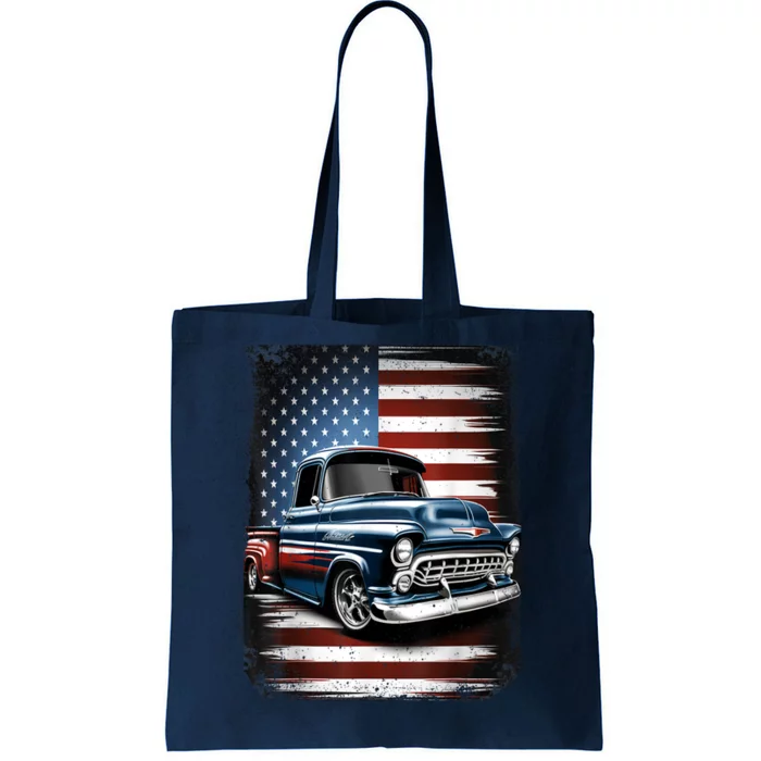 Classic Old Pickup Truck American Flag 4th Of July Patriotic Tote Bag