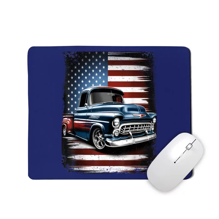 Classic Old Pickup Truck American Flag 4th Of July Patriotic Mousepad