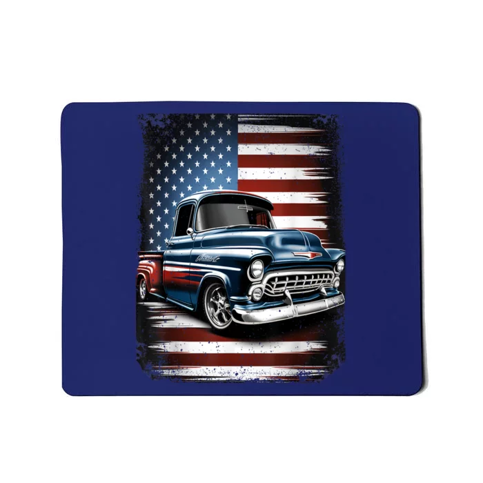 Classic Old Pickup Truck American Flag 4th Of July Patriotic Mousepad