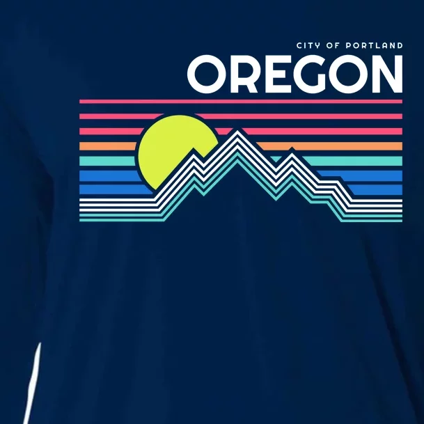 City Of Portland Oregon Retro Sunset Cooling Performance Long Sleeve Crew