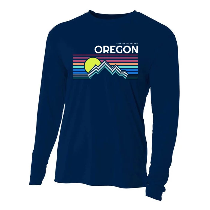 City Of Portland Oregon Retro Sunset Cooling Performance Long Sleeve Crew