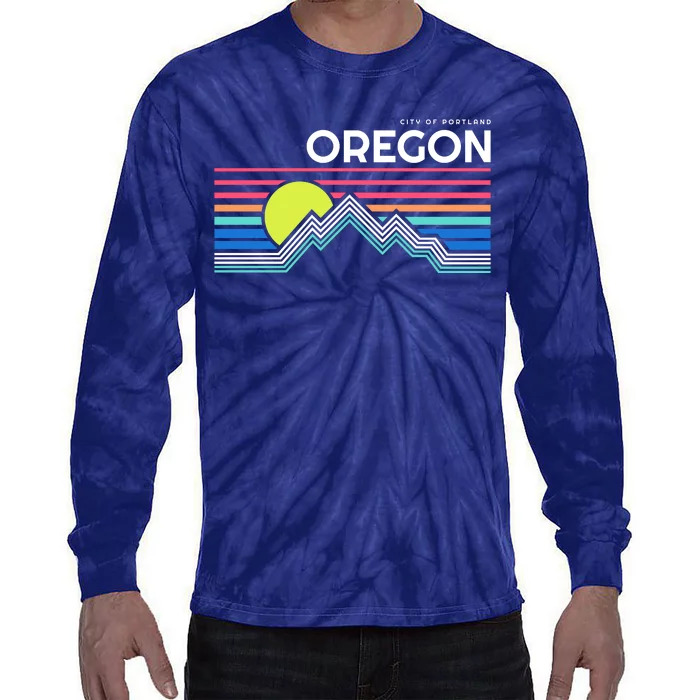 City Of Portland Oregon Retro Sunset Tie-Dye Long Sleeve Shirt