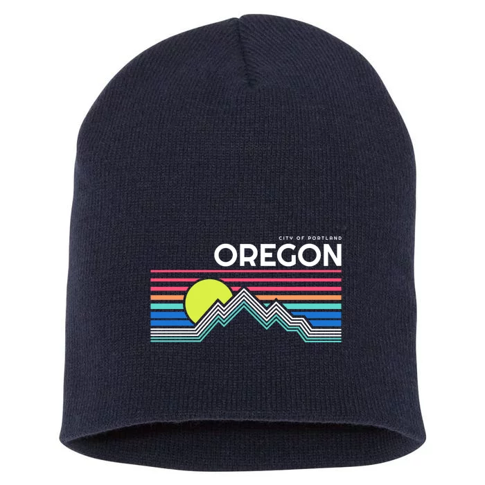 City Of Portland Oregon Retro Sunset Short Acrylic Beanie