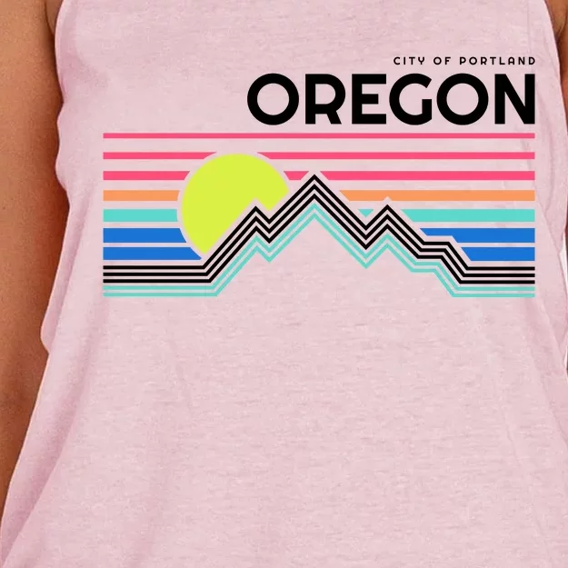 City Of Portland Oregon Retro Sunset Women's Knotted Racerback Tank