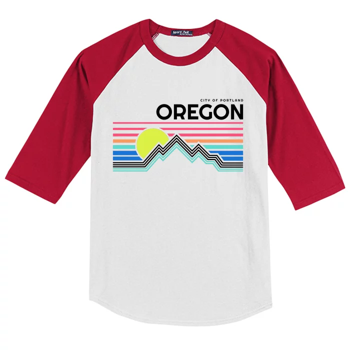 City Of Portland Oregon Retro Sunset Kids Colorblock Raglan Jersey