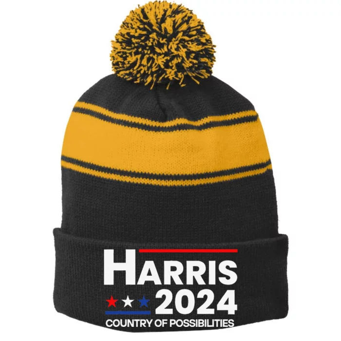 Country Of Possibilities Kamalaharris 2024 President Vote Stripe Pom Pom Beanie