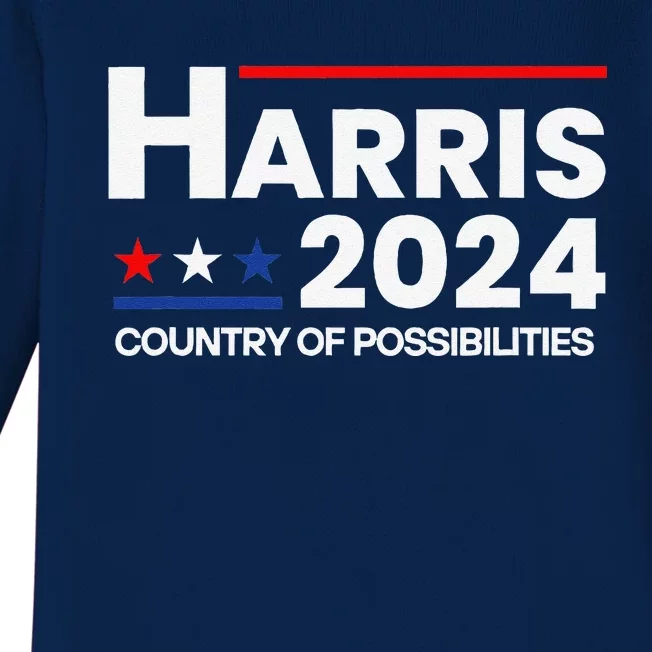 Country Of Possibilities Kamalaharris 2024 President Vote Baby Long Sleeve Bodysuit