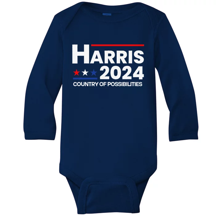 Country Of Possibilities Kamalaharris 2024 President Vote Baby Long Sleeve Bodysuit