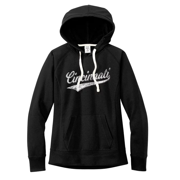 Cincinnati Ohio Retro Script Sports Jersey Flag Women's Fleece Hoodie