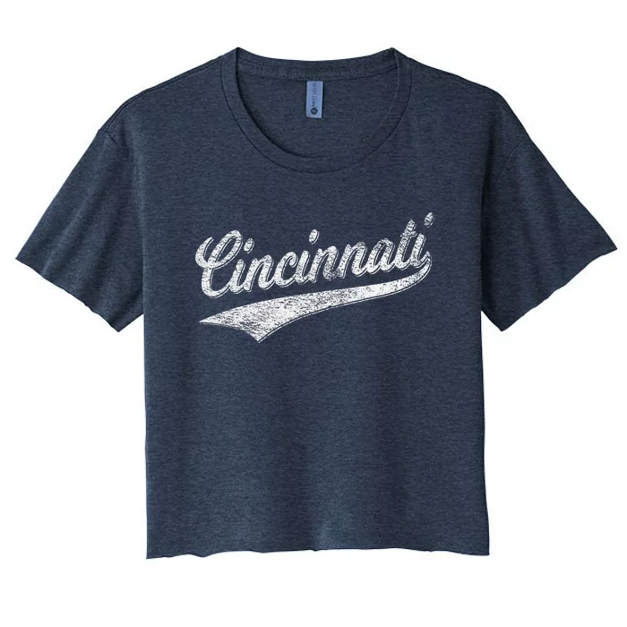 Cincinnati Ohio Retro Script Sports Jersey Flag Women's Crop Top Tee