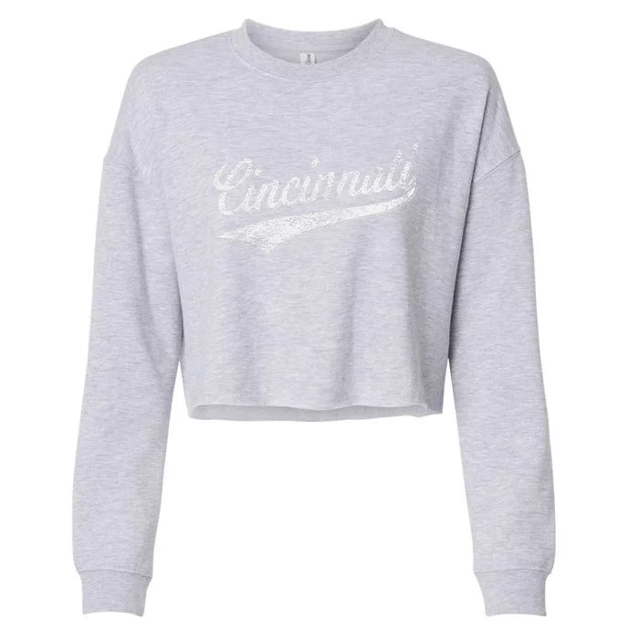 Cincinnati Ohio Retro Script Sports Jersey Flag Cropped Pullover Crew