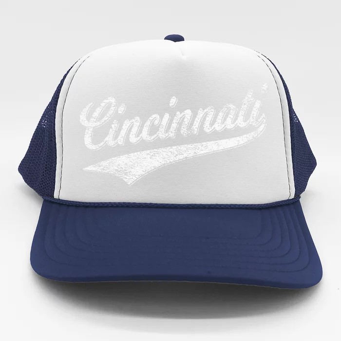 CINCINNATI OHIO RETRO SCRIPT SPORTS JERSEY FLAG Trucker Hat