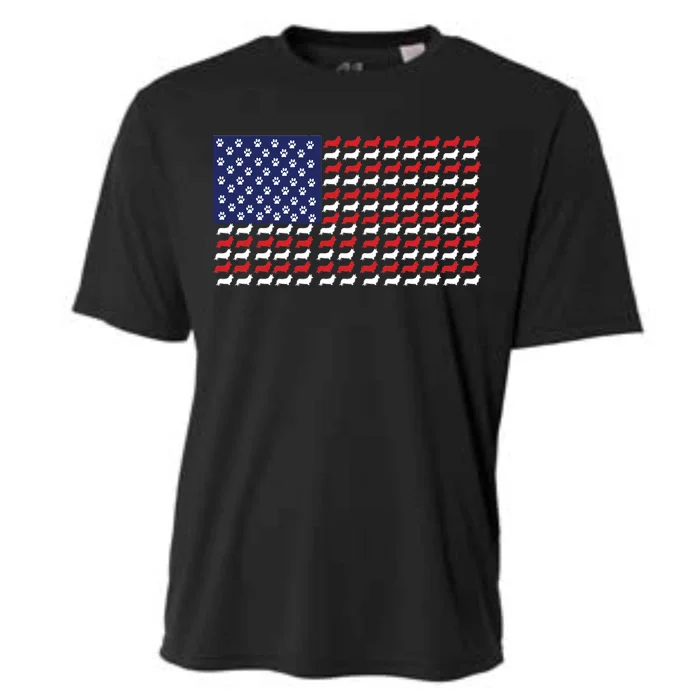 Corgi American Dog Flag Cooling Performance Crew T-Shirt