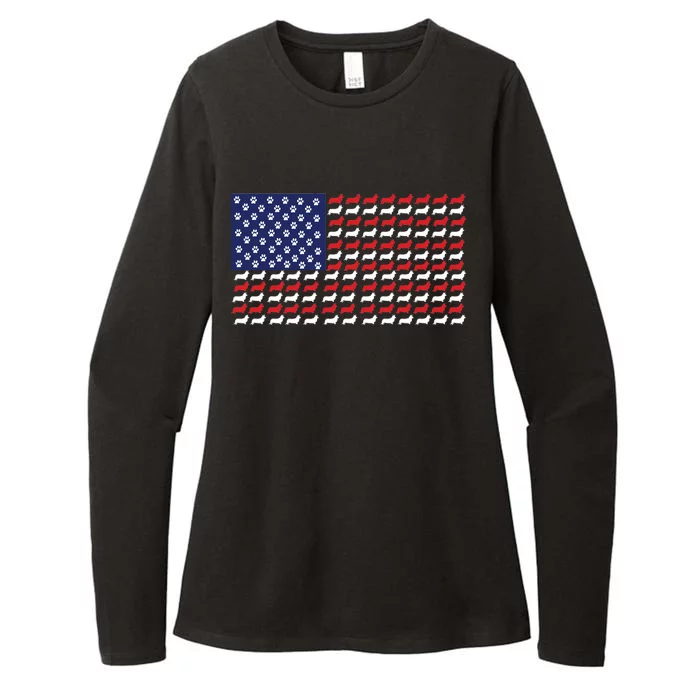 Corgi American Dog Flag Womens CVC Long Sleeve Shirt