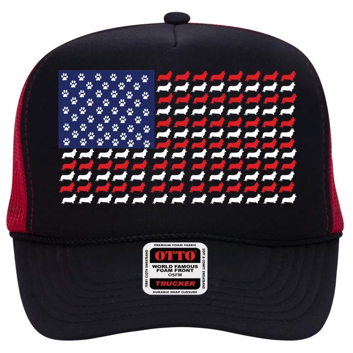 Corgi American Dog Flag High Crown Mesh Trucker Hat