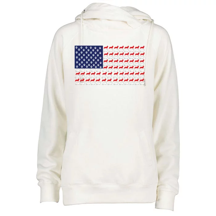 Corgi American Dog Flag Womens Funnel Neck Pullover Hood