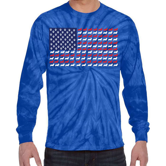 Corgi American Dog Flag Tie-Dye Long Sleeve Shirt