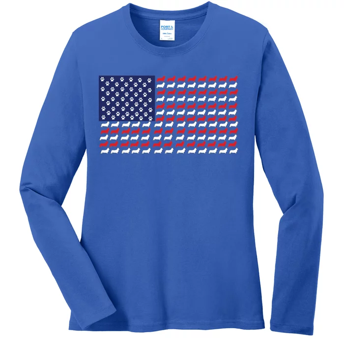 Corgi American Dog Flag Ladies Long Sleeve Shirt