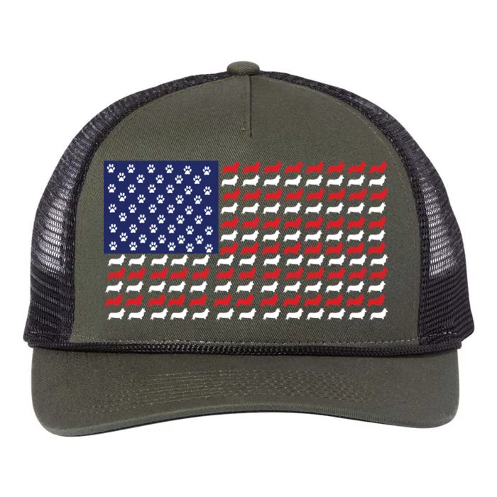 Corgi American Dog Flag Retro Rope Trucker Hat Cap